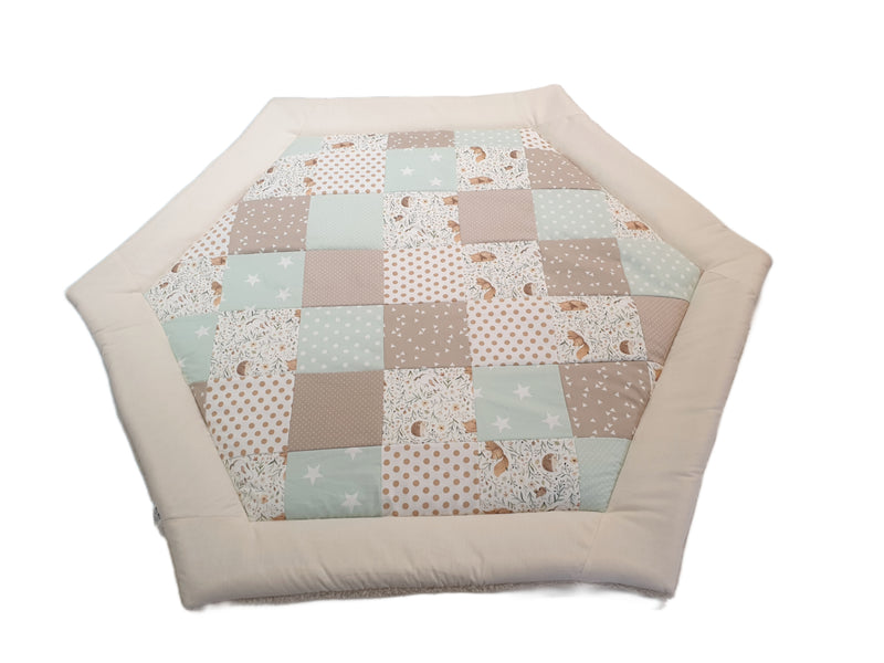 Atelier MiaMia Kuschel - adventure blanket playpen 6 corner Drün blue leaves moon dots 6