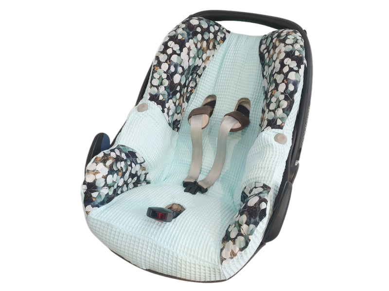 Maxi Cosi Babyschalenbezug, Ersatzbezug oder Spannbezug Eukalyptus schwarz/mint von Atelier MiaMia