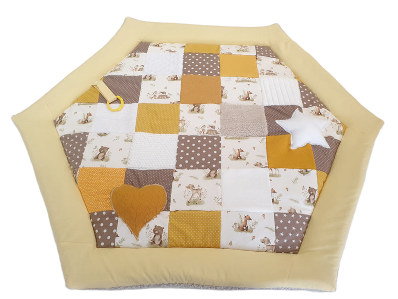 Atelier MiaMia Kuschel - adventure blanket playpen 6 corner forest animals brown yellow orange 14