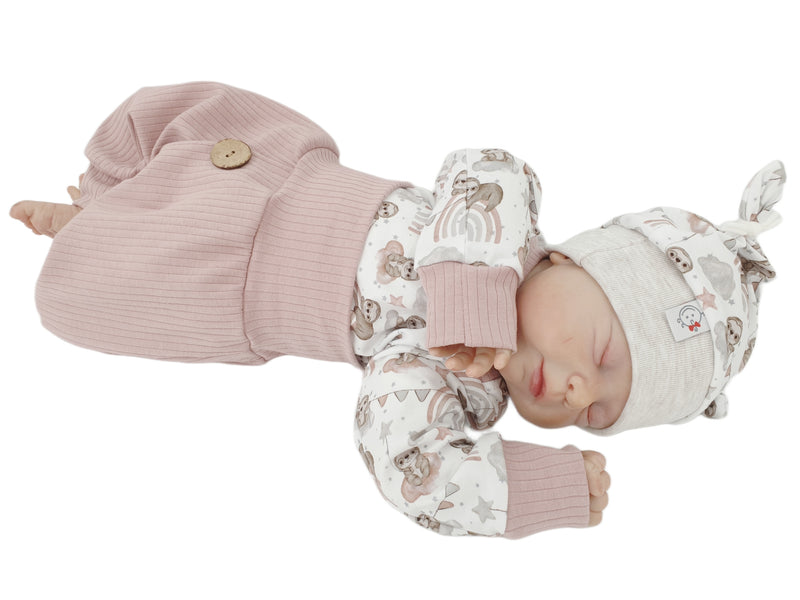 Coole Pumphose oder Babyset mit Knopf bis Gr. 140 altrosa breite Rippe von Atelier MiaMia