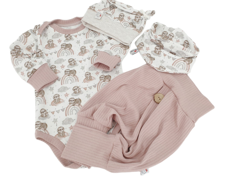 Coole Pumphose oder Babyset mit Knopf bis Gr. 140 altrosa breite Rippe von Atelier MiaMia