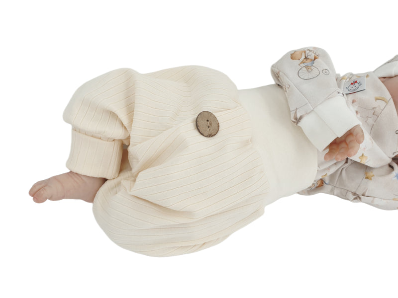 Coole Pumphose oder Babyset mit Knopf bis Gr. 140 creme breite Rippe von Atelier MiaMia