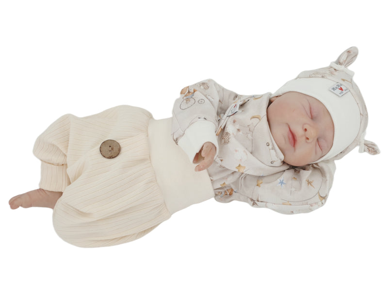 Coole Pumphose oder Babyset mit Knopf bis Gr. 140 creme breite Rippe von Atelier MiaMia